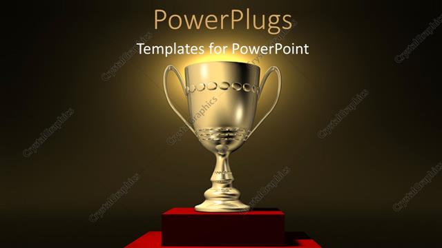  Presentation with golden - Golden trophy glowing on red presentation platform