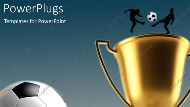  Presentation with champion - Golden trophy with silhouette of two soccer players and soccer