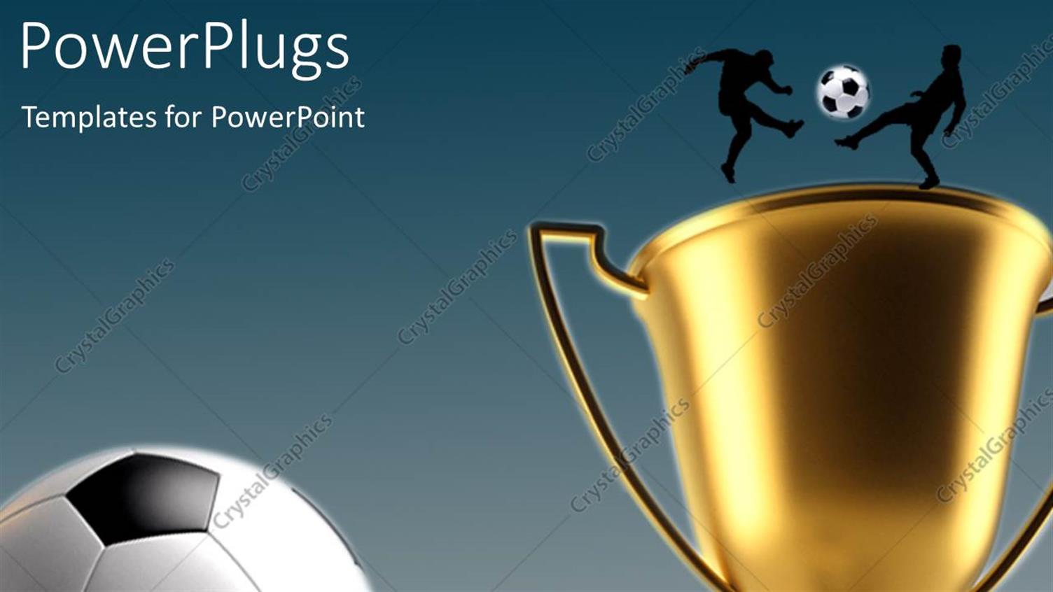 Featuring Golden Trophy with Silhouette of Two Soccer Players and Soccer