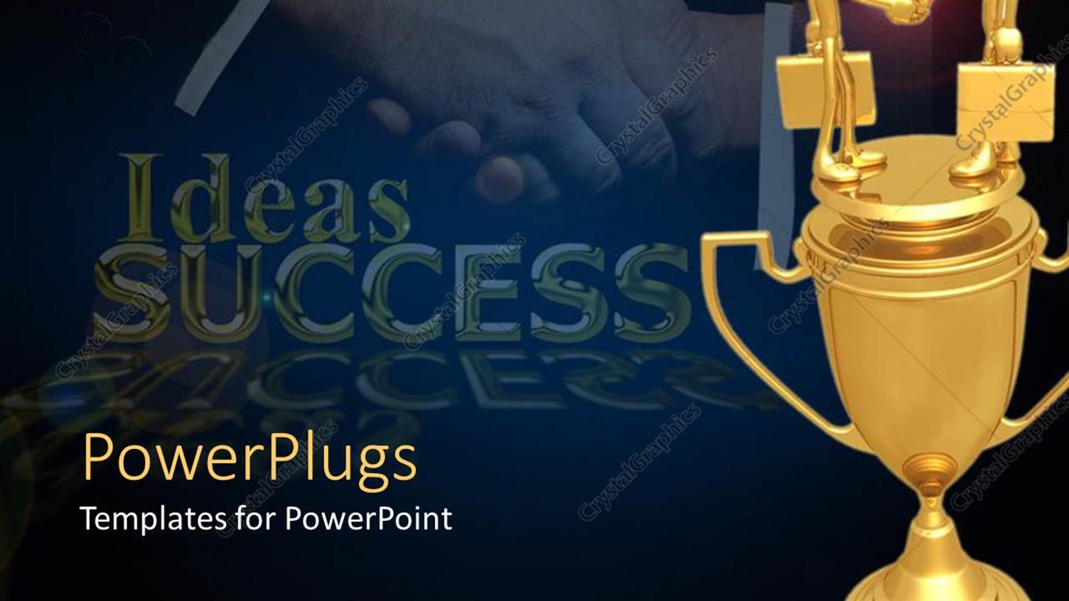 Featuring Golden Trophy with Two Human Figures Standing and Shaking Hands on it