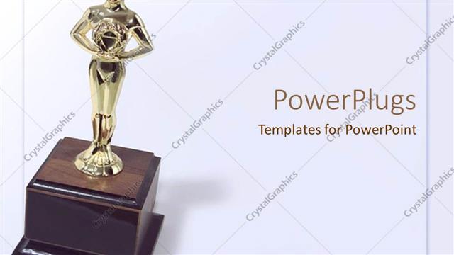  Presentation with base - Golden trophy on wooden base with white background