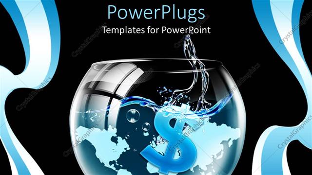  Presentation with goldfish - Goldfish bowl with water,?world map, and dollar sign making splash on black background