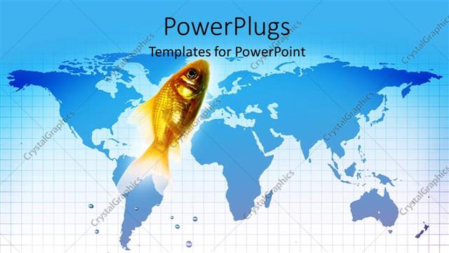  Presentation with ripples - Goldfish jumping out of sea with ripples in water over world map
