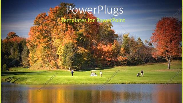  Presentation with golf - Golf course by a lake, tree leaves turning color