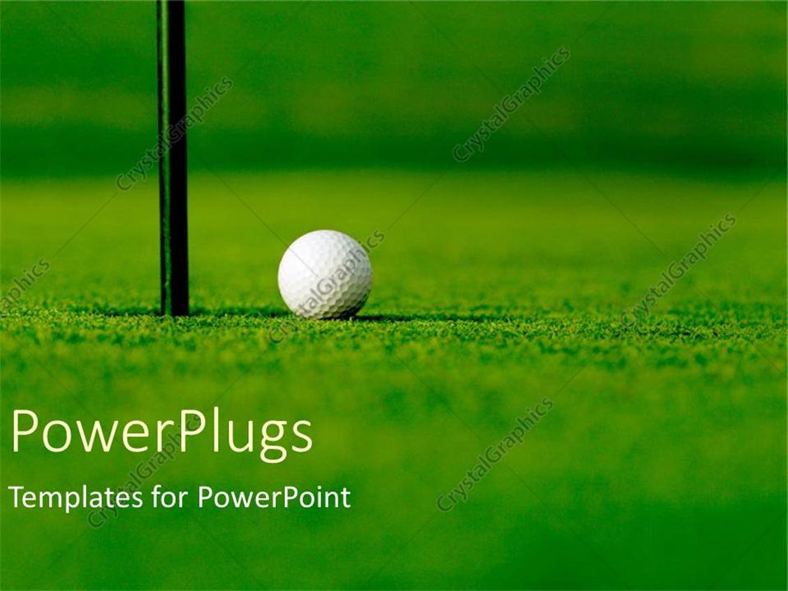 PowerPoint Template Golf course with white golf ball next to hole (26733)