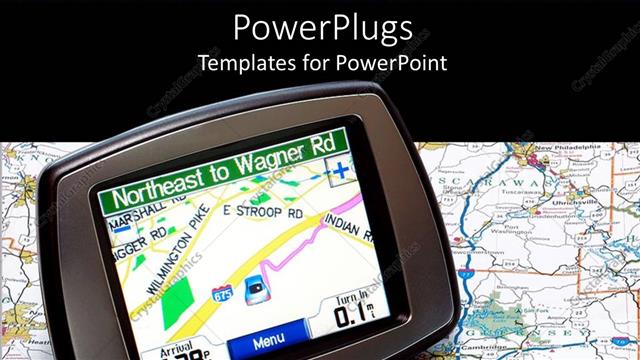  Presentation with travel - A gps device in the picture with a map in the background