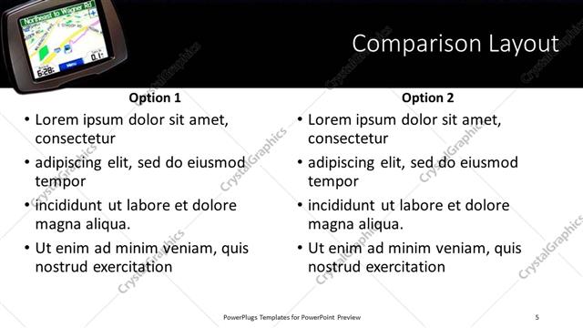 Comparison presentation slide layout
