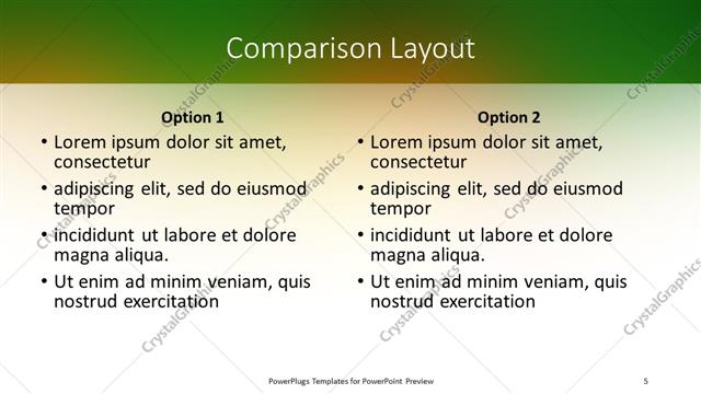 Comparison presentation slide layout