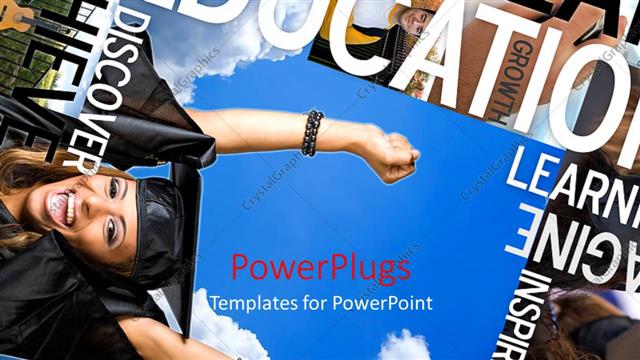  Presentation with happy - A graduate being happy with a lot of words in the background