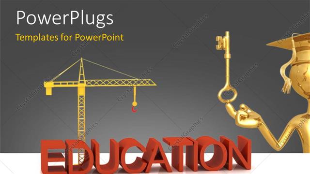  Presentation with key education - A graduate with a key and machiney in background