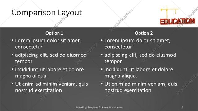 Comparison presentation slide layout