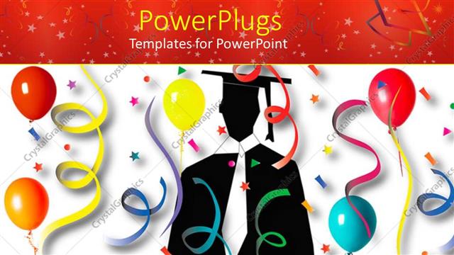  Presentation with balloon - A graduate in the middle with lots of balloon and celebration material around