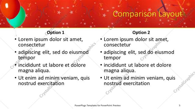 Comparison presentation slide layout