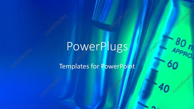  Presentation with test - Graduated beaker and test tubes with colorless solution in blue background