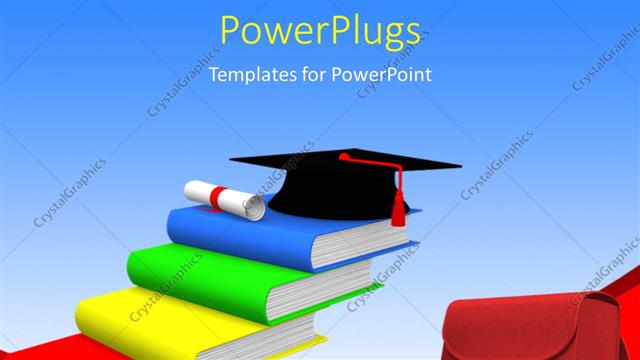  Presentation with steps - Graduation cap on pile of colored books arranged in steps