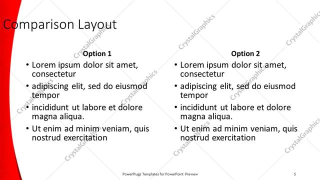 Comparison presentation slide layout