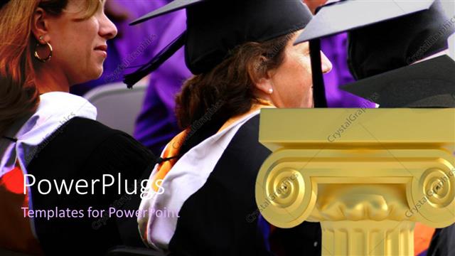  Presentation with graduation gold - Graduation ceremony with graduands wearing graduation cap and gold pillar