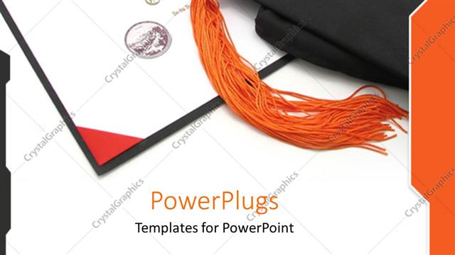  Presentation with certificate - Graduation theme with graduation hat on top of certificate diploma university college certificate