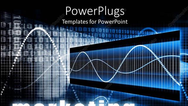  Presentation with marketing - Graph curves in blue background with numbers and written marketing