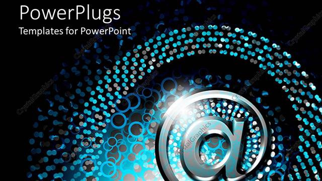  Presentation with email - Graphical silver colored @ symbol on a black and blue background