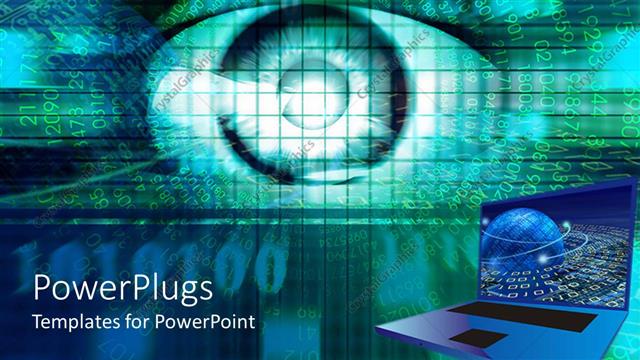  Presentation with eye - Graphics on a large human eye and a laptop