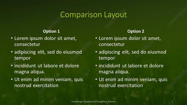 Comparison presentation slide layout
