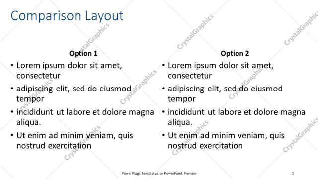 Comparison presentation slide layout