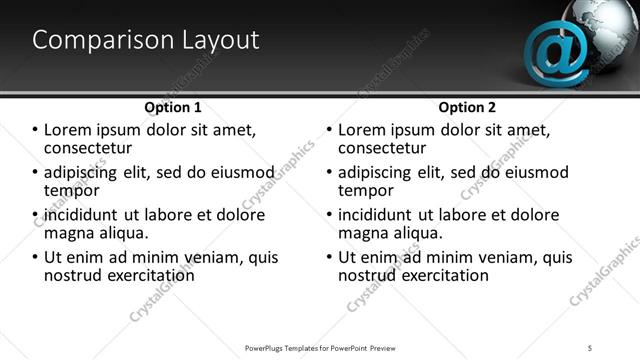 Comparison presentation slide layout