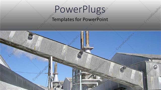  Presentation with clear - Gray industrial building against clear blue sky