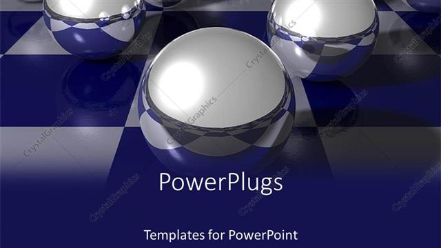  Presentation with metal - Gray metal spheres placed on blue-white checkers pattern surface