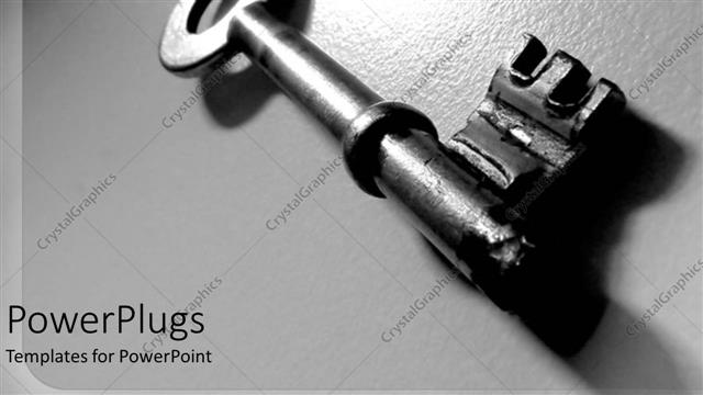  Presentation with gray - Gray metallic key close up on gray shiny background