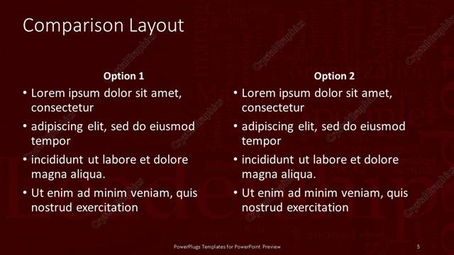 Comparison presentation slide layout