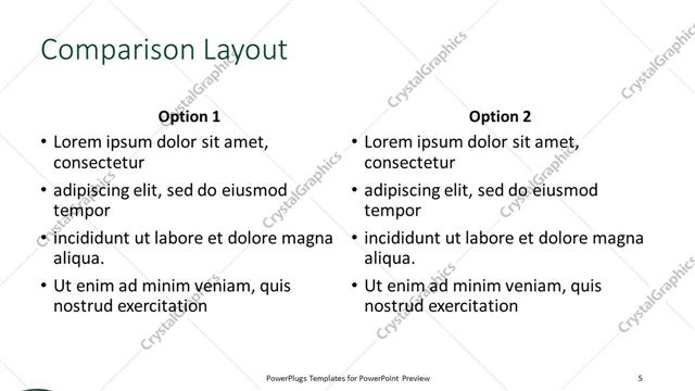 Comparison presentation slide layout