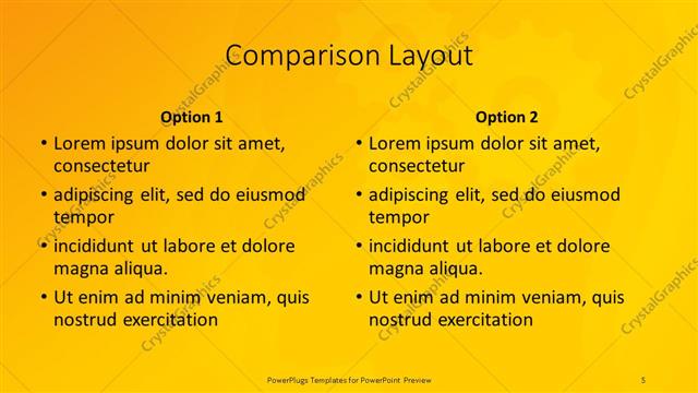 Comparison presentation slide layout