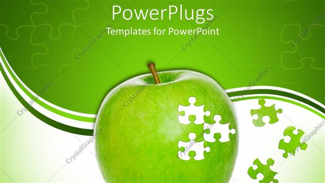  Presentation with puzzle green - Green apple close up in white and green background with puzzle pieces