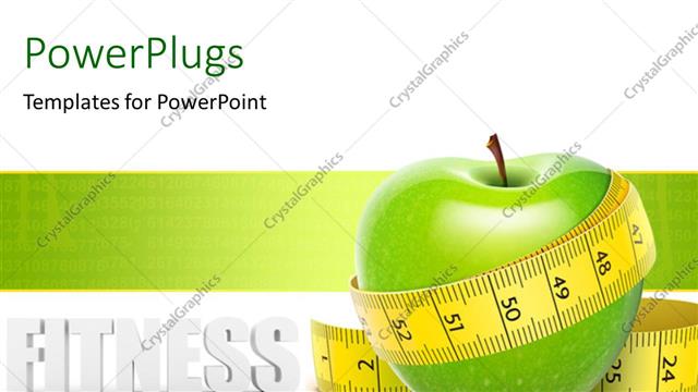  Presentation with measurement - A green apple with a measurement tape and place for text