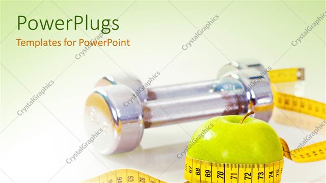  Presentation with tape - A green apple with a measuring tape and greenish background
