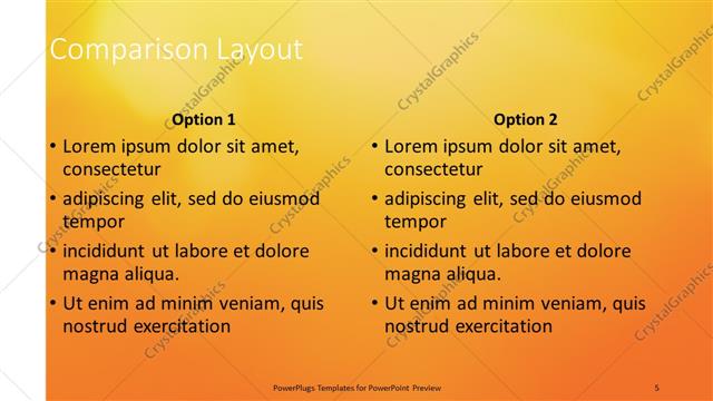 Comparison presentation slide layout