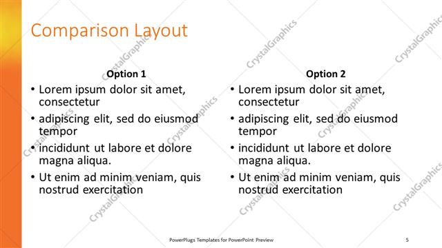 Comparison presentation slide layout