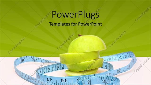  Presentation with measuring - Green apple sliced with a measuring tape on a green background