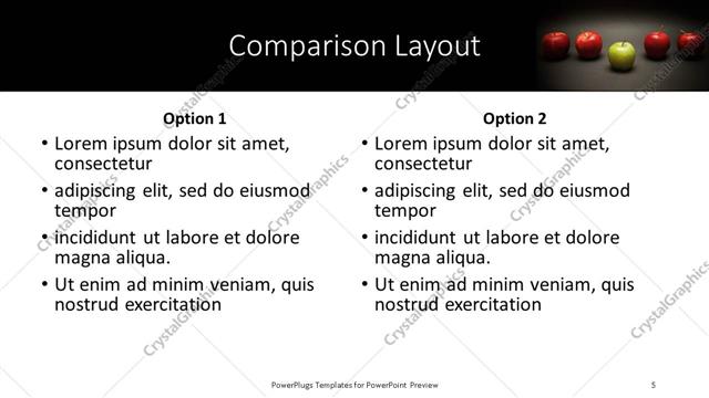 Comparison presentation slide layout
