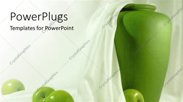  Presentation with green apples - Green apples on white cloth in front of vase