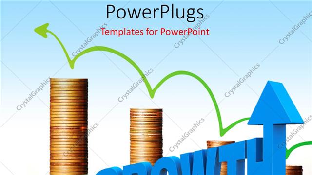  Presentation with green gold - Green arrow on gold coin chart with 3D word GROWTH