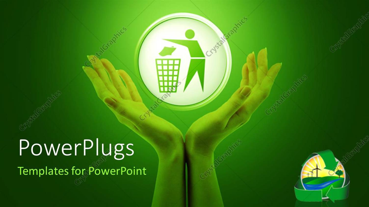 Featuring Green Background with Symbol of Man Recycling in Hands