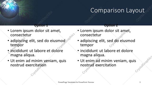 Comparison presentation slide layout