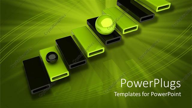  Presentation with leader - Green and black triangular shaped objects with two balls