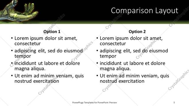 Comparison presentation slide layout