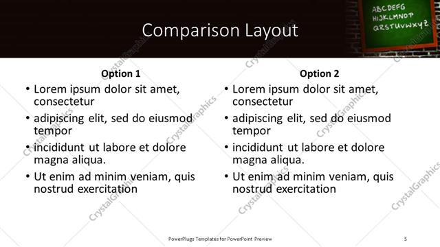 Comparison presentation slide layout
