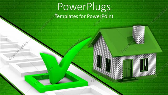  Presentation with choice - Green box with a green check sign beside a small house