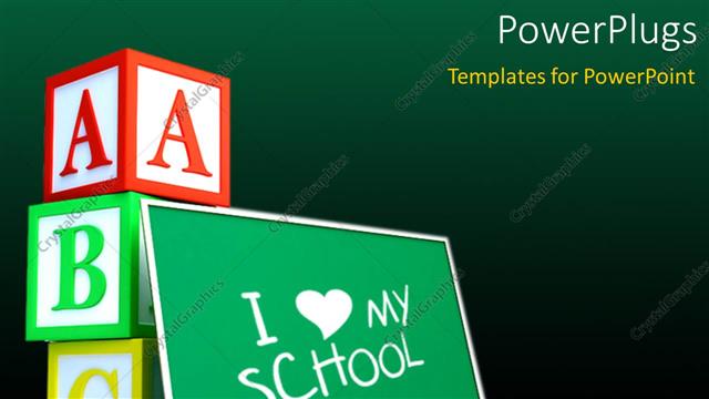  Presentation with alphabet - Green chalkboard with text I love school and letter cubes